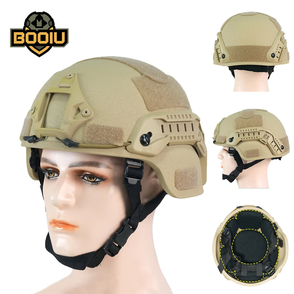 BOOIU Tactical Helmet MICH2000 FRP MH High Cut Helmet 8mm Fiberglass Airsoft Helmet Outdoor Sports Shooting Protect Equipment