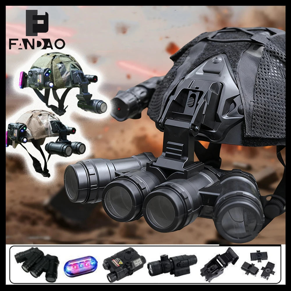 Children's Tactical Helmet Set Lightweight CS Special Forces Combat Helmet with NVG Model Laser Light for Shooting Cosplay Props