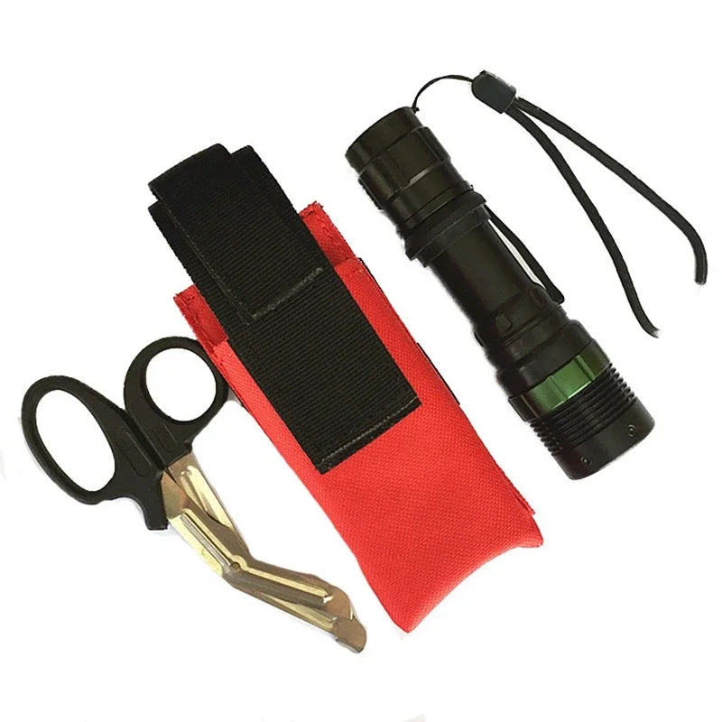 Tactical Scissors Bag EDC Outdoor First Aid Kit Medical Shears Holder Tourniquet Pouch Flashlight Holster for Camping Hiking