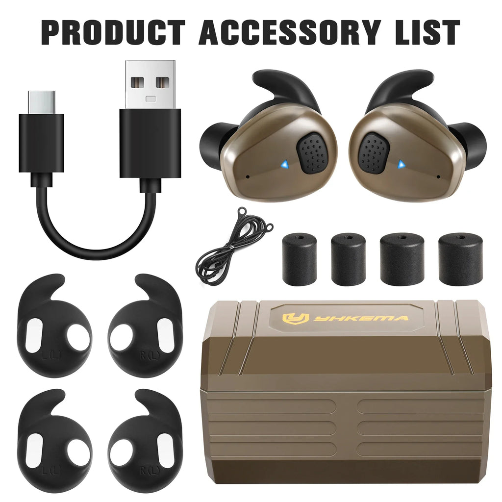 2024 YHKEMA Bluetooth 5.3 Electronic Shooting Earbuds Headphones Tactical Headphones Noise-Cancelling  Hearing Protection
