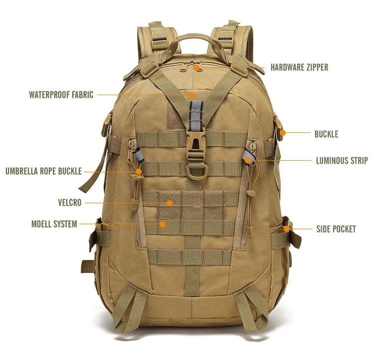 Camping Backpack Men's Bag Travel Bags Tactical Molle Climbing Rucksack Hiking Outdoor Reflective Shoulder Fishing Laptop Bag