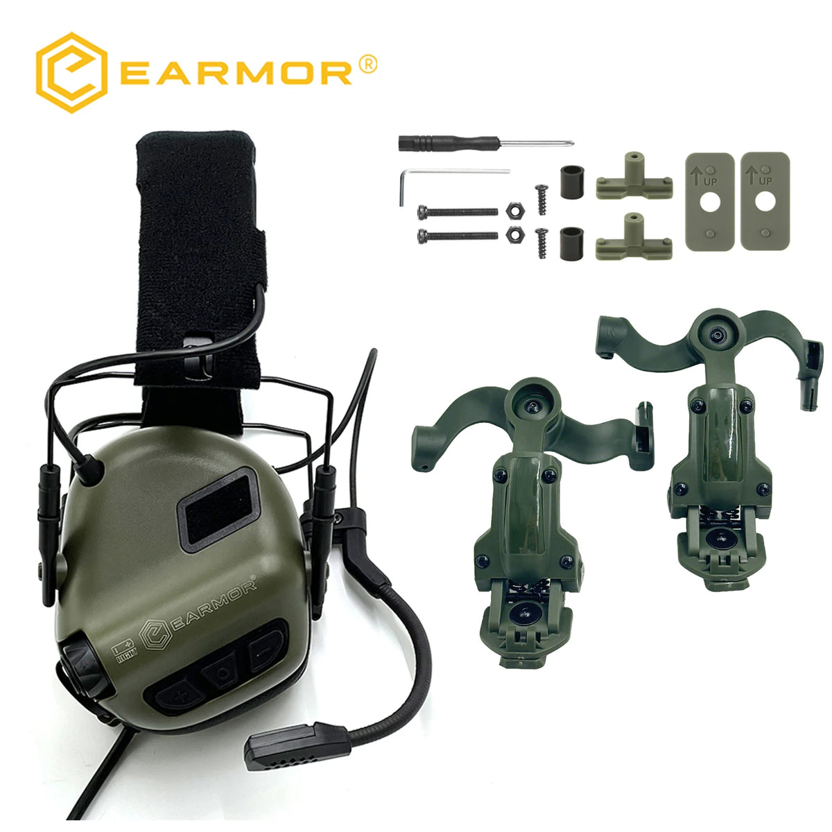 EARMOR Tactical Headset M32 Active Shooting Earmuffs Helmet Headset with Helmet Rail Adapter DIY Helmet Mount Headset