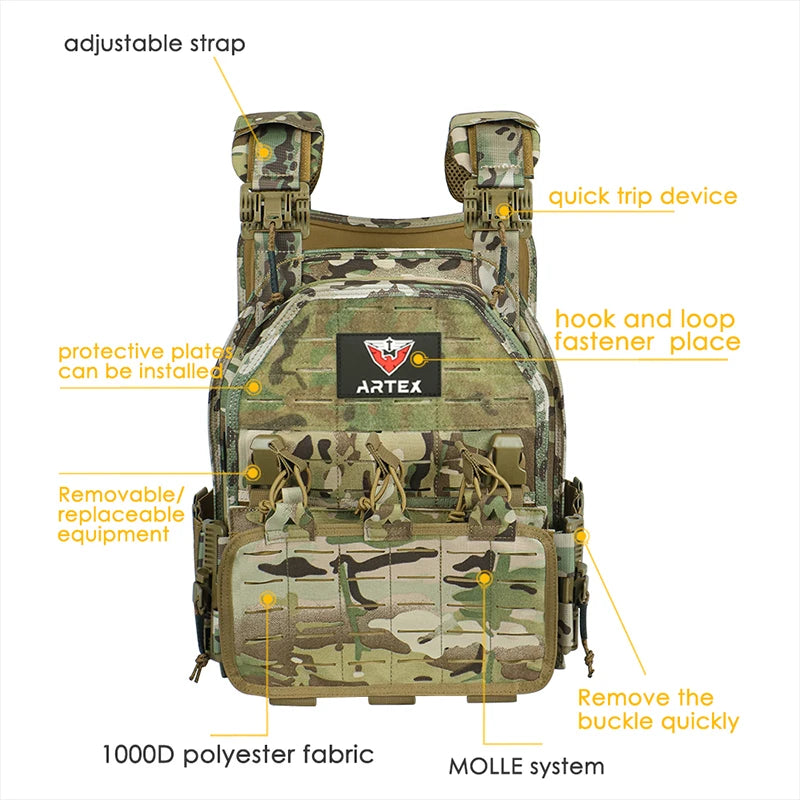 Artex Light Weight Quick Release Combat Plate Carrier 1000D Nylon Molle Chaleco Tactico Tactical Vest Hunting