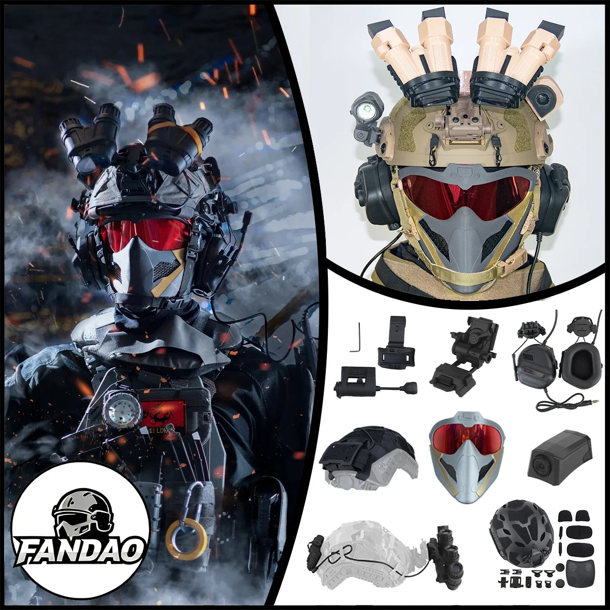 Delta Force Tactical Helmet set with Night Vision Goggles Model Mask Headphones Signal Light for film Props Cosplay Games Props