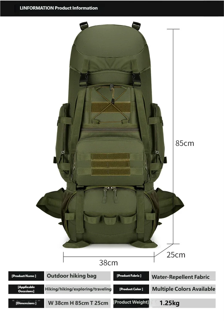 80L MOLLE Mountaineering Bag Waterproof Climb Bag Tactical Backpacks Large Backpack Outdoors Hiking Camping Travel Bags