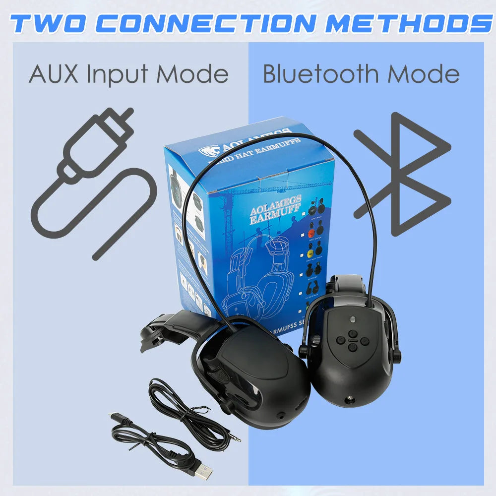 CE Bluetooth Ear Muffs Adjustable Cap-mounted Earmuff Safety Helmet Attachable Hard Hat Earmuff Hearing Protection Outdoor Work