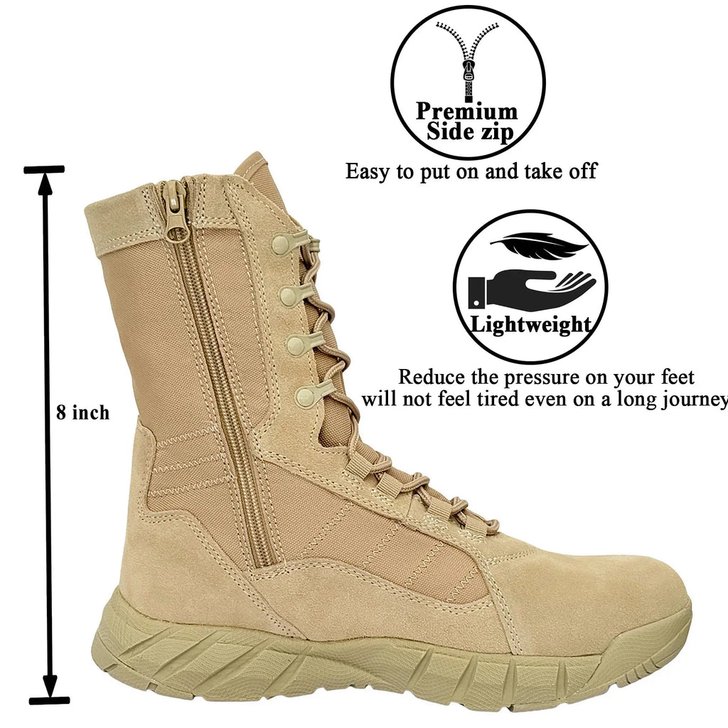 LAHORS® Leather Lightweight Man Tactical Boots Combat Boots Anti-Collision Lace Up Waterproof Outdoor Hiking Breathable Shoe