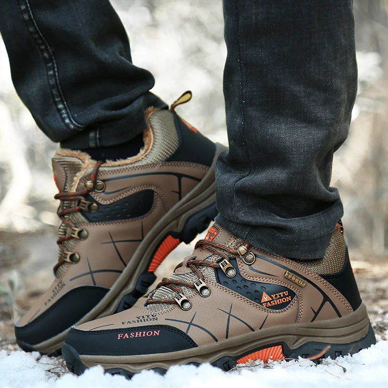 Suede Leather Men Hiking Shoes Outdoor Trail Trekking Sneakers Men Non-slip Breathable Climbing Shoes Men Mountain Sports Shoes