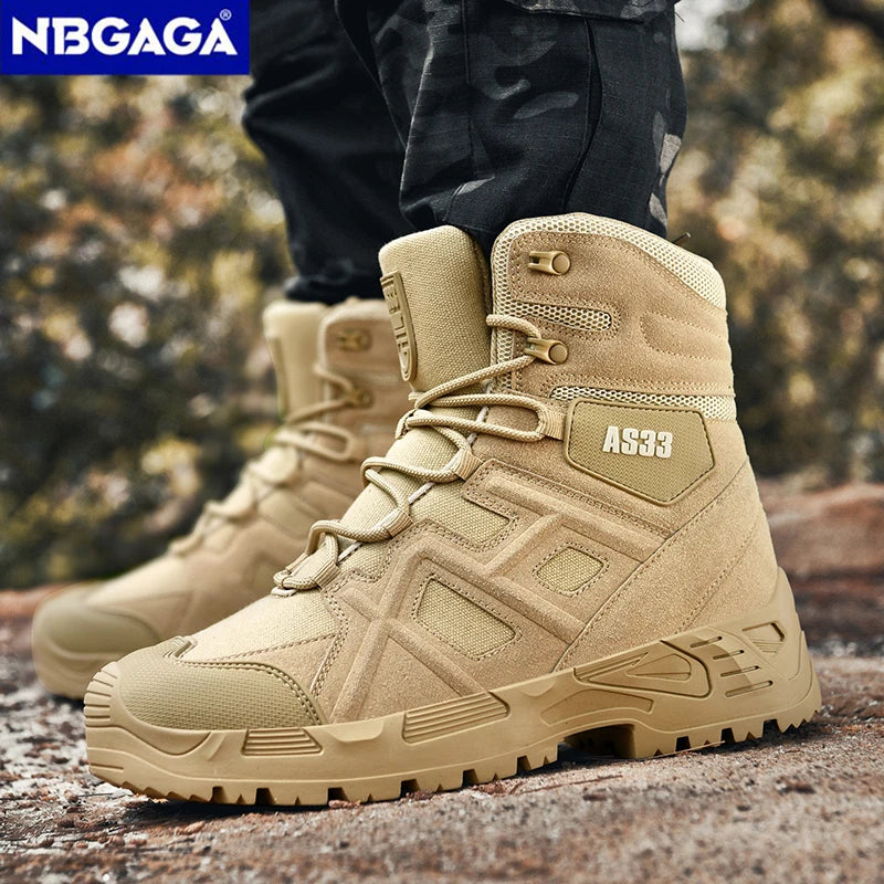 Outdoor Men's Tactics Combat Training Boots Anti Slip and Wear-resistant Off-Road Sports Hiking Shoes Fishing Hunting Sneakers