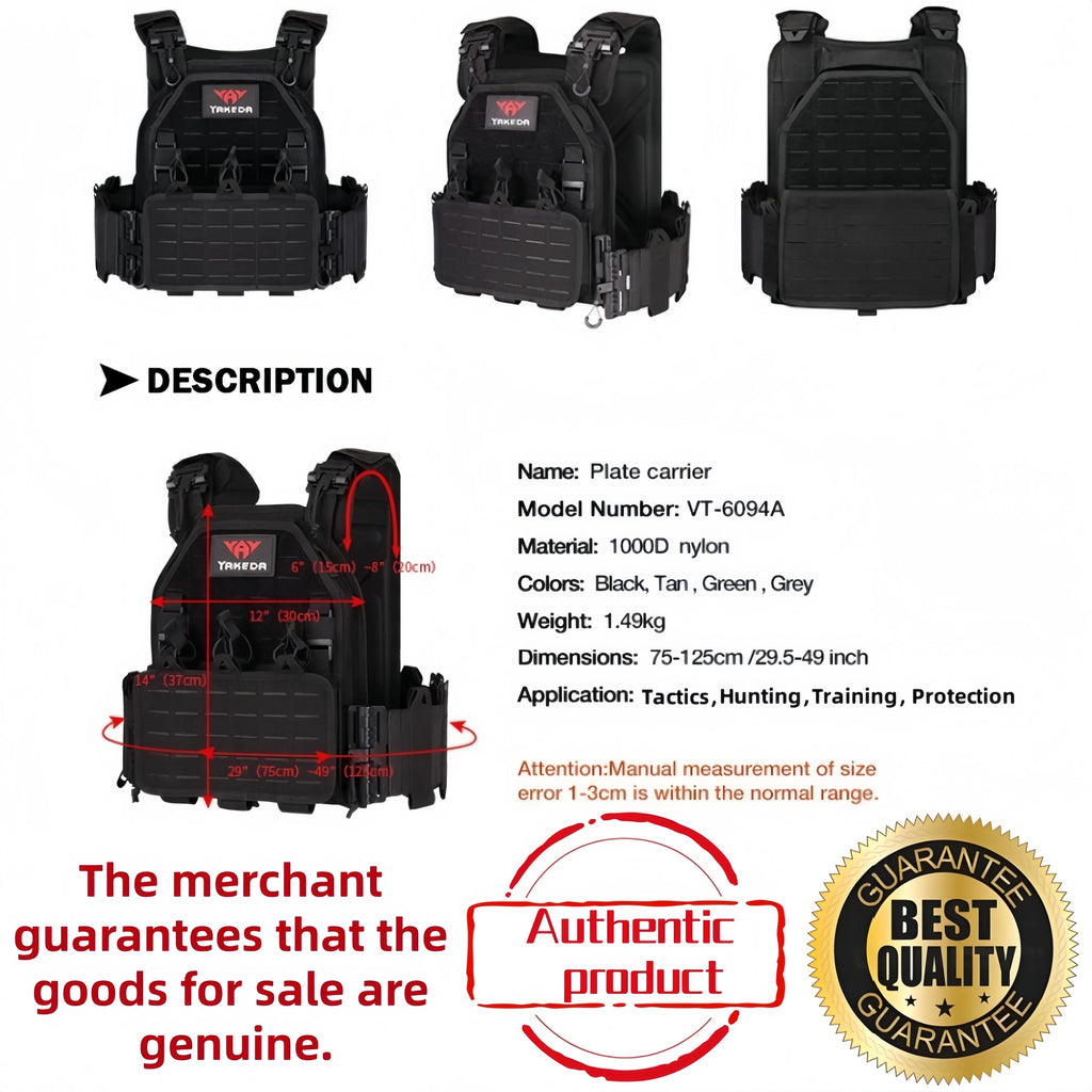 YAKEDA Tactical Vest 6094 Fast Detachable Light Laser Cut Outdoor Hunting Black Gear Carry Vest of High Quality 1000D Nylon