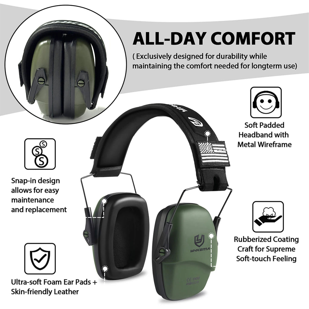 YHKEMA NRR 25dB Shooting Hearing Protector Professional Safety Earmuff Passive Noise Canceling Defenders Portable Headset