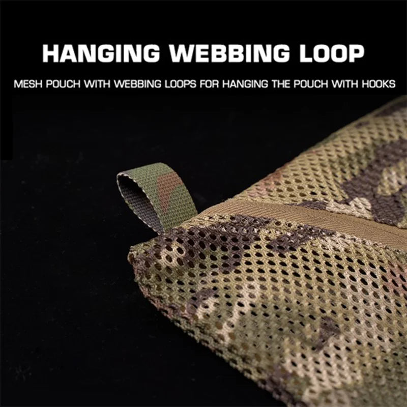 16x16in Reinforced Mesh Utility Pouch Durable Camo Storage for Outdoor Travel Survival Gear Organization