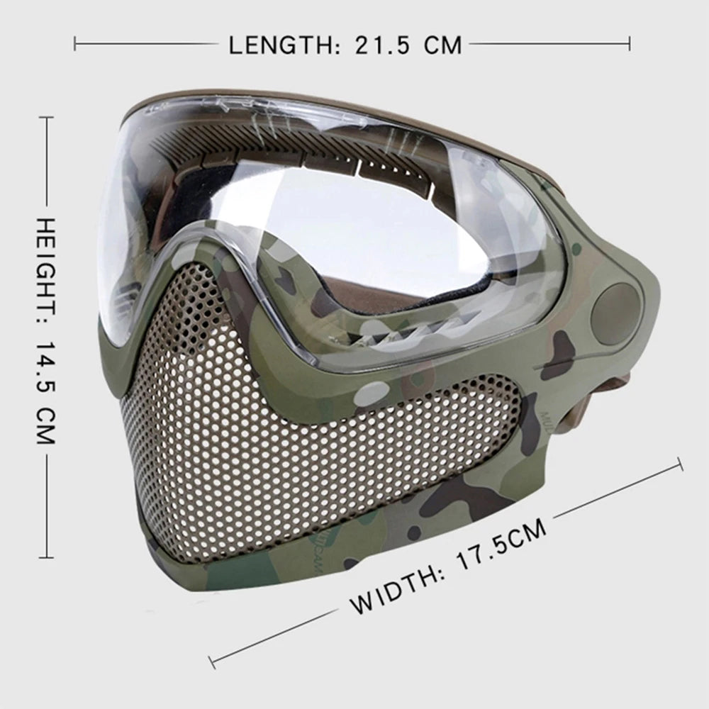 Tactical Full Face Mask Paintball Airsoft Cs Shooting Steel Mesh Breathable Protective Head/ Helmet Wearing Masks Hunting Gear