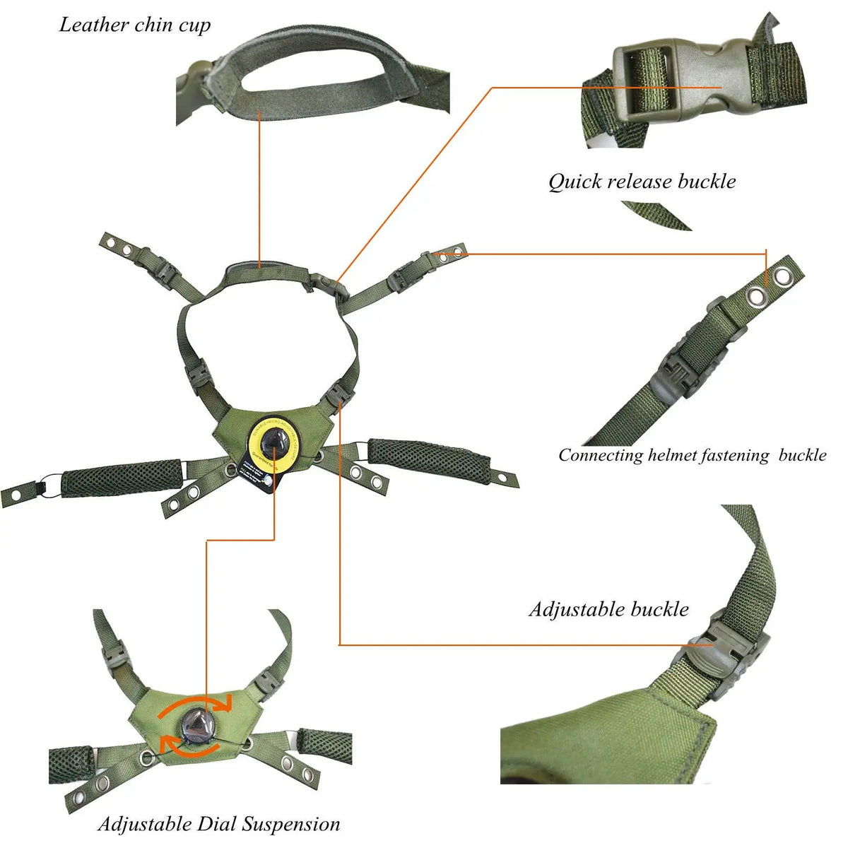 BOOIU Wendy Tactical Airsoft Helmet Chin Strap Dial Suspension System for Hunting Explorer Advanced Fast Adjustable Helmets