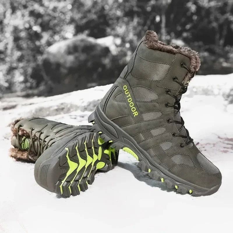Men Warm Winter Snow Boots Tactical Combat Boots Outdoor Work Cotton Boots High Top Warm Sneakers Mens Plush Hiking Shoes