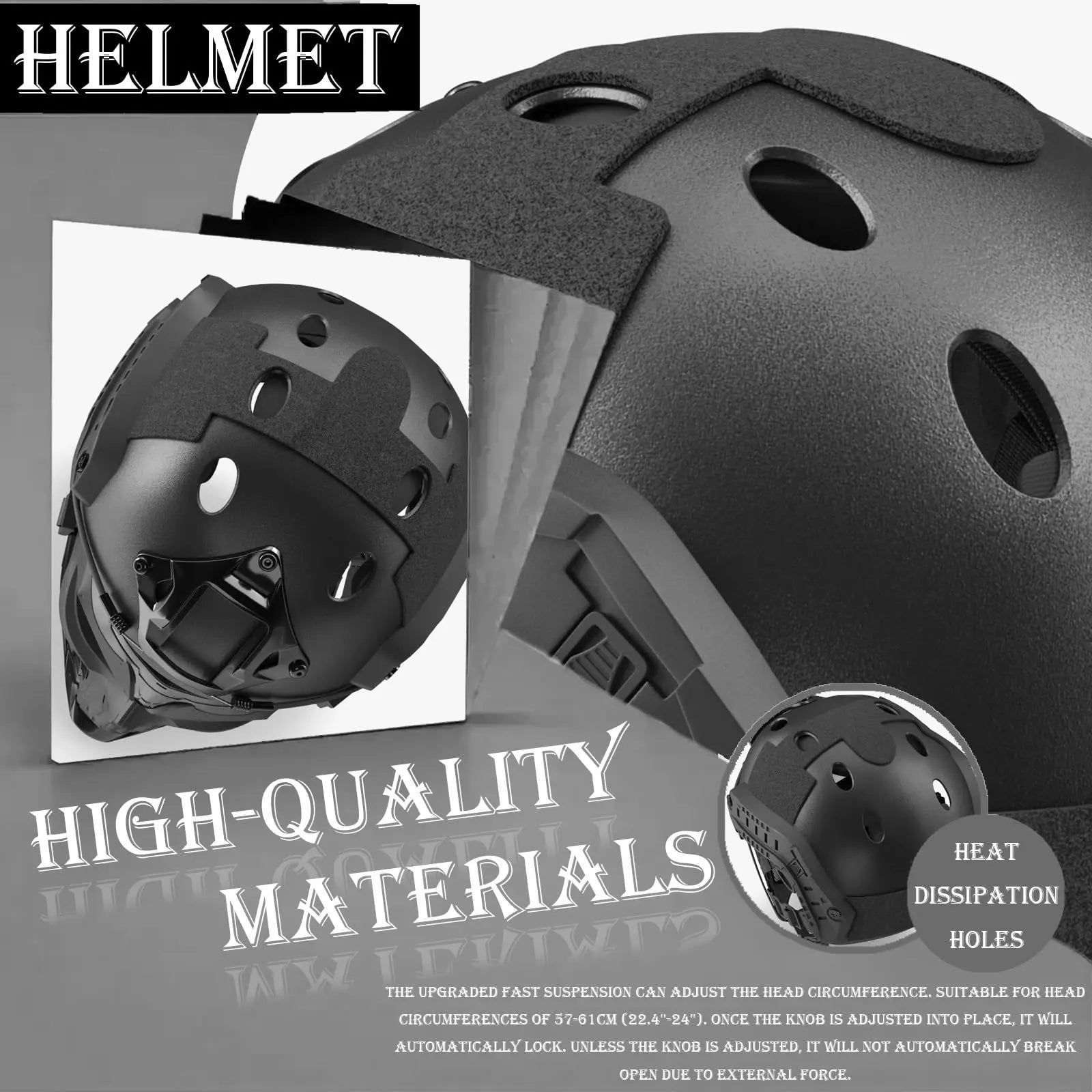 Airsoft Fast Helmet Set Adjustable Tactical Paintball Helmet with Military Headset Skull Mask Memory Foam Pad for Adult Teenager