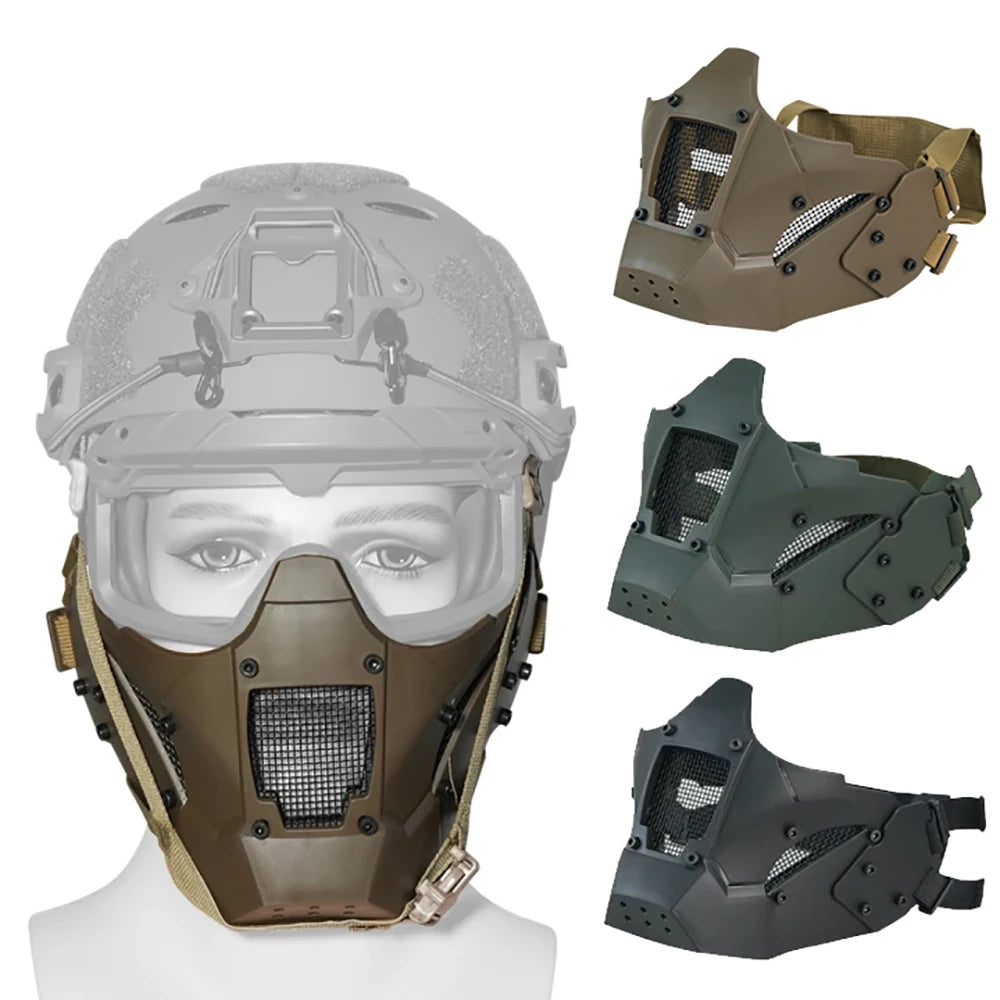 Tactical Half Face Metal Steel Mesh Mask Breathable For Paintball CS Airsoft Simulation Fit FAST Helmet Protective Accessory