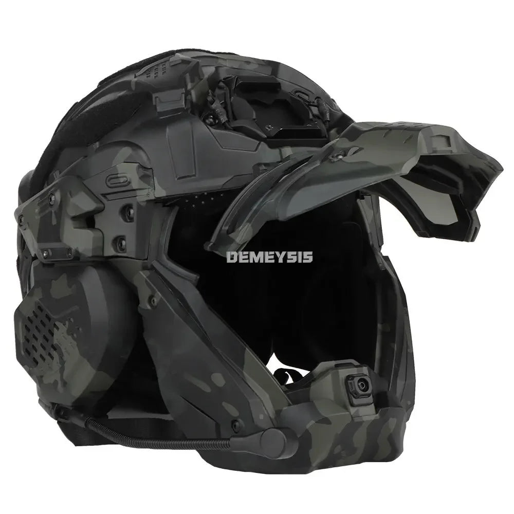 Airsoft Helmets Full Covered Protectio Tactical Paintball Helmet with Communication Headset Adjustable Shooting Sports Helmets