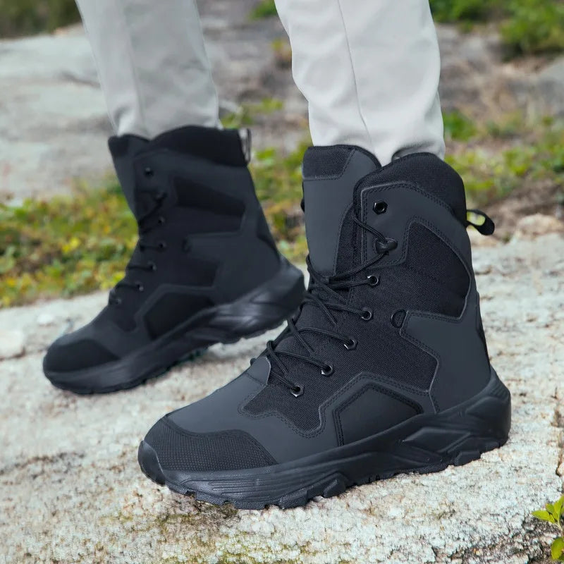 Men Tactical Boots Lace Up Wild Combat Training Boots Anti-slip Outdoor Hiking Shoes Waterproof Jungle Hunting Sneakers Boots