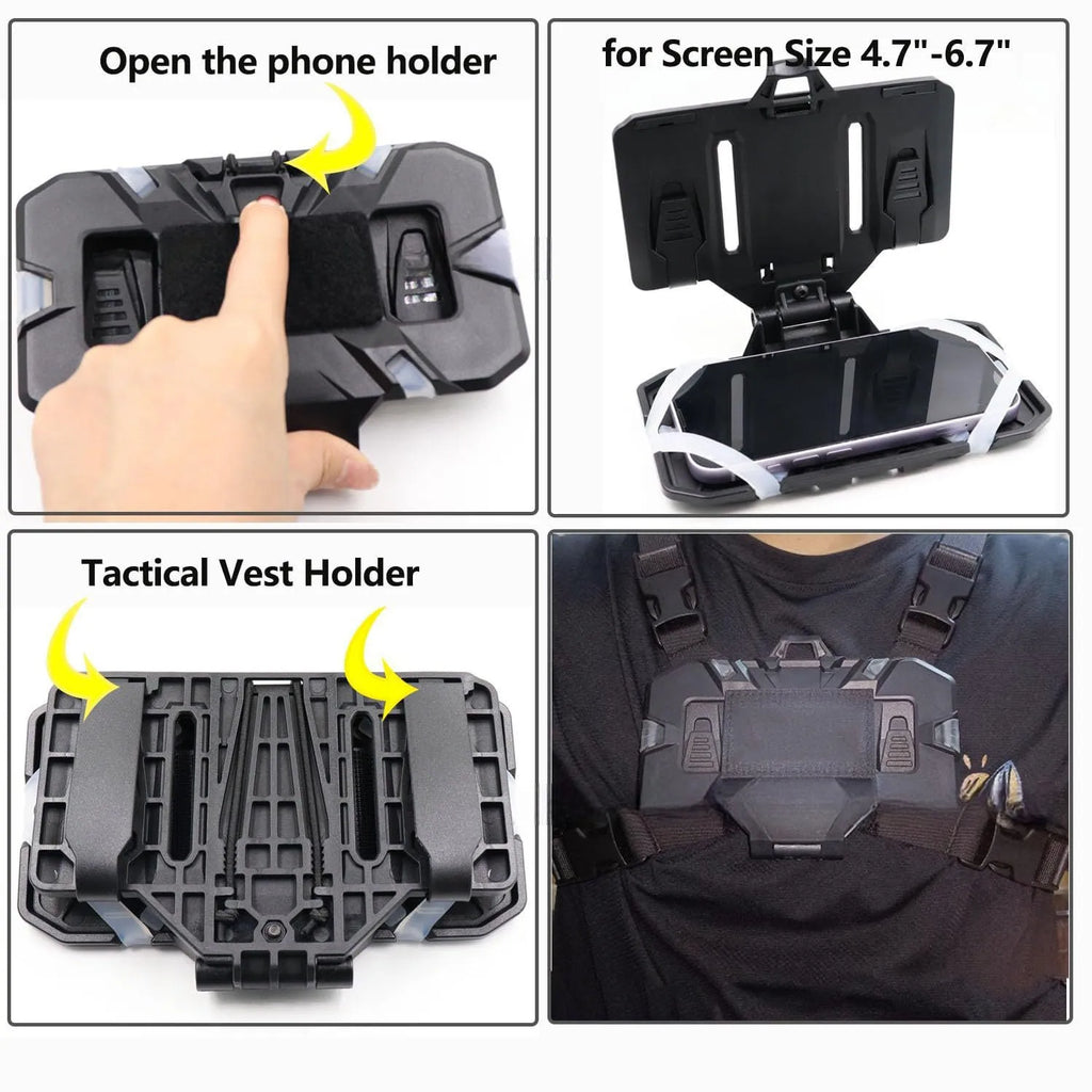 Tactical Vest Chest Phone Maps Navigation Holder Fit for MOLLE Plate Carrier Hunting Vest, Quick-Access Foldable Admin Panel