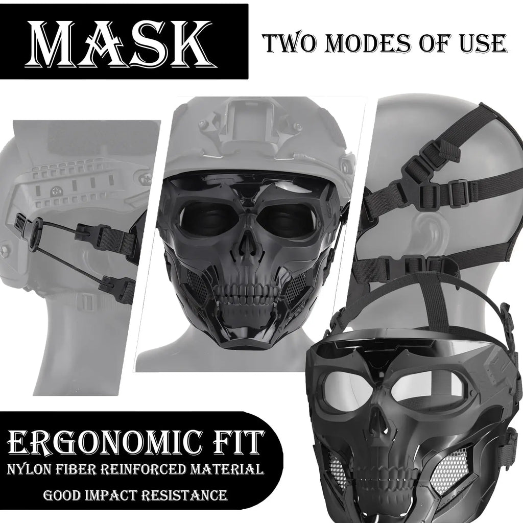 Airsoft Fast Helmet Set Adjustable Tactical Paintball Helmet with Military Headset Skull Mask Memory Foam Pad for Adult Teenager