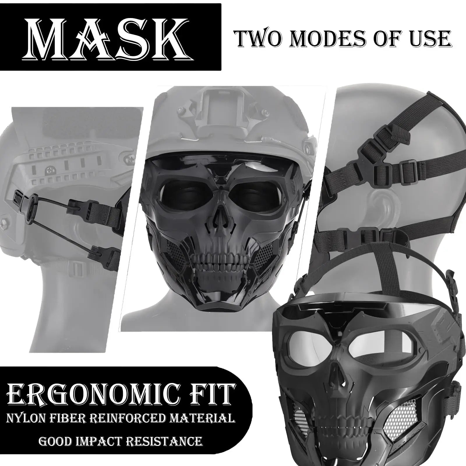 Airsoft Fast Helmet Set Adjustable Tactical Paintball Helmet with Military Headset Skull Mask Memory Foam Pad for Adult Teenager