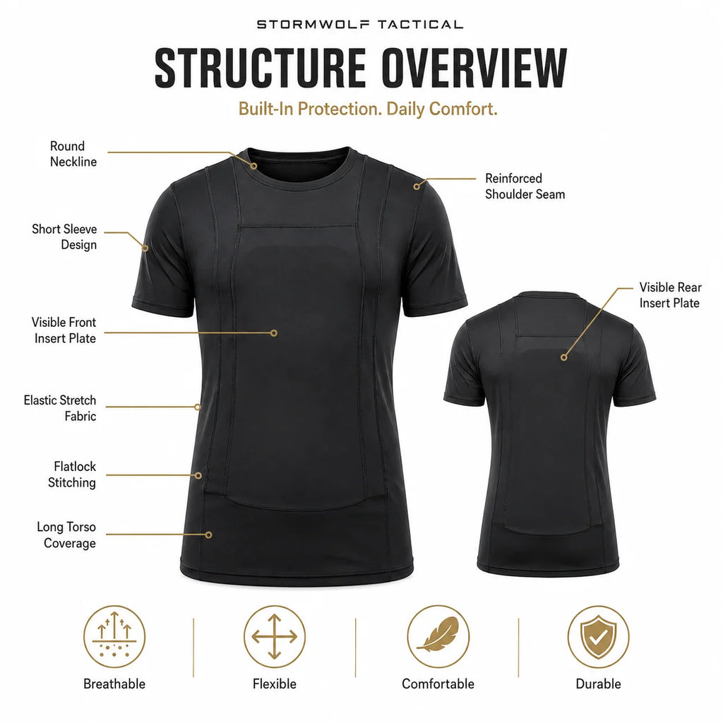 Concealed Carry Tactical T Shirt Short Sleeve Compression Fit Plate Insert Pocket Training Protective Undershirt
