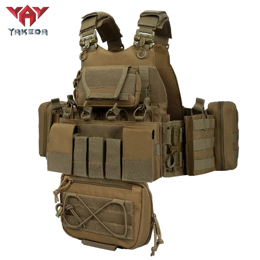 YAKEDA Quick Release Tactical Vest Breathable Adjustable MOLLE Outdoor Training Vest With Multi-Functional Pouches For Hunting, Hiking & Training