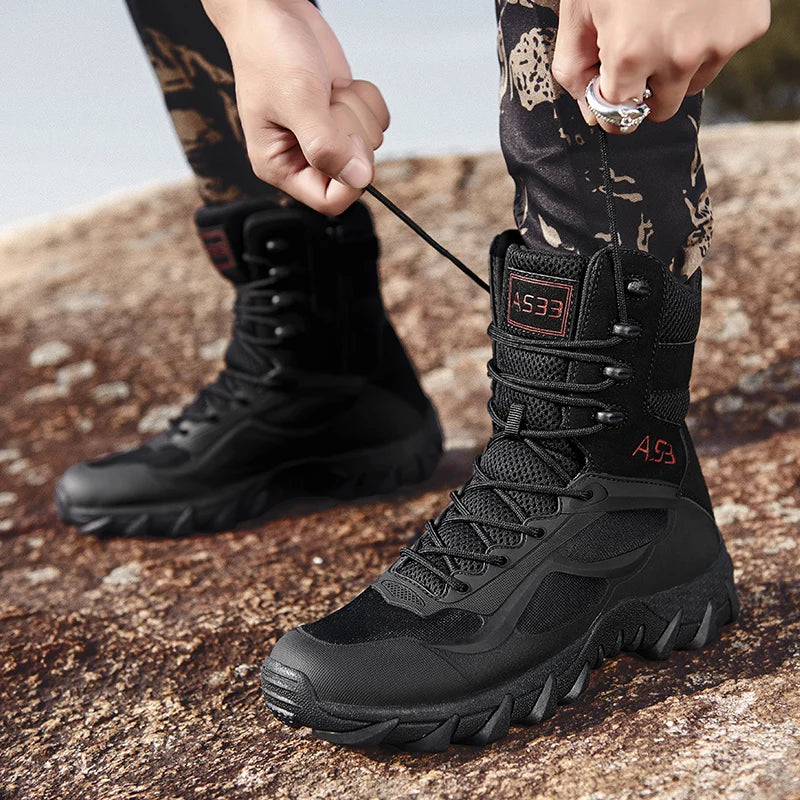 New Men High Quality Brand Leather Boots Tactical Desert Combat Boots Men's Outdoor Hiking Shoes Work Safty Ankle Boots