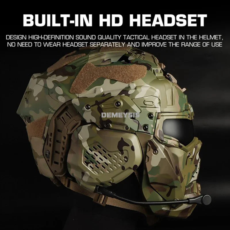 Airsoft Helmets Full Covered Protectio Tactical Paintball Helmet with Communication Headset Adjustable Shooting Sports Helmets