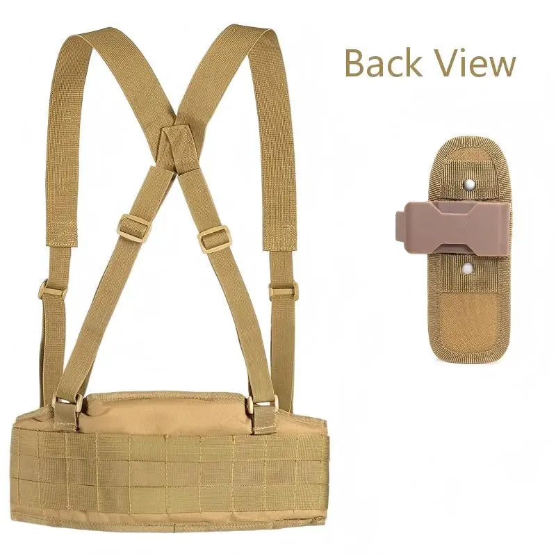 Tactical MOLLE Waist Belt Portable Utility Belt with Rotatable Flashlight Pouch Combo Paintball Set War Game Player