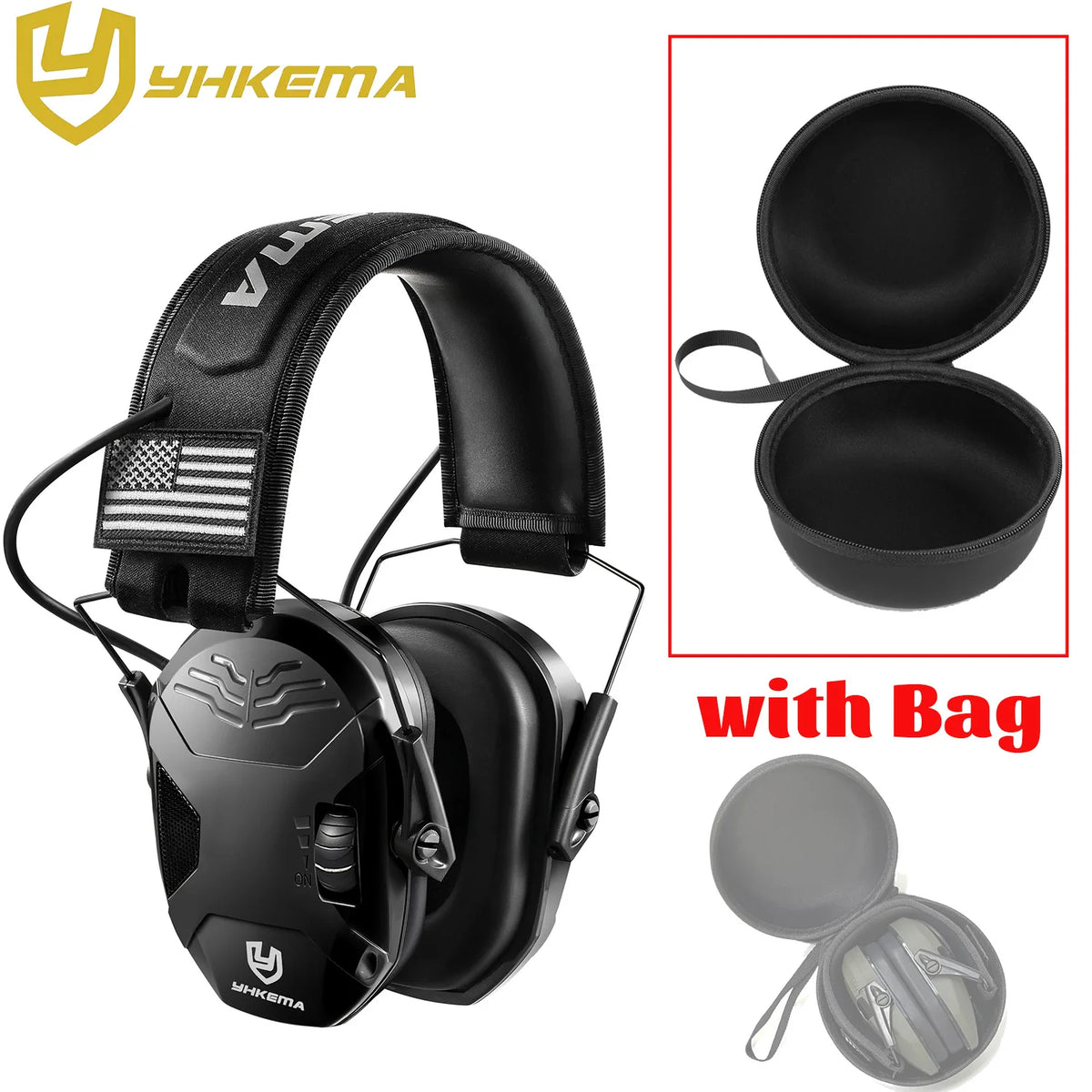 YHKEMA Active Noise Reduction Ear Muffs Foldable Tactical Headset With Shockproof Carry Bag For Shooting Range