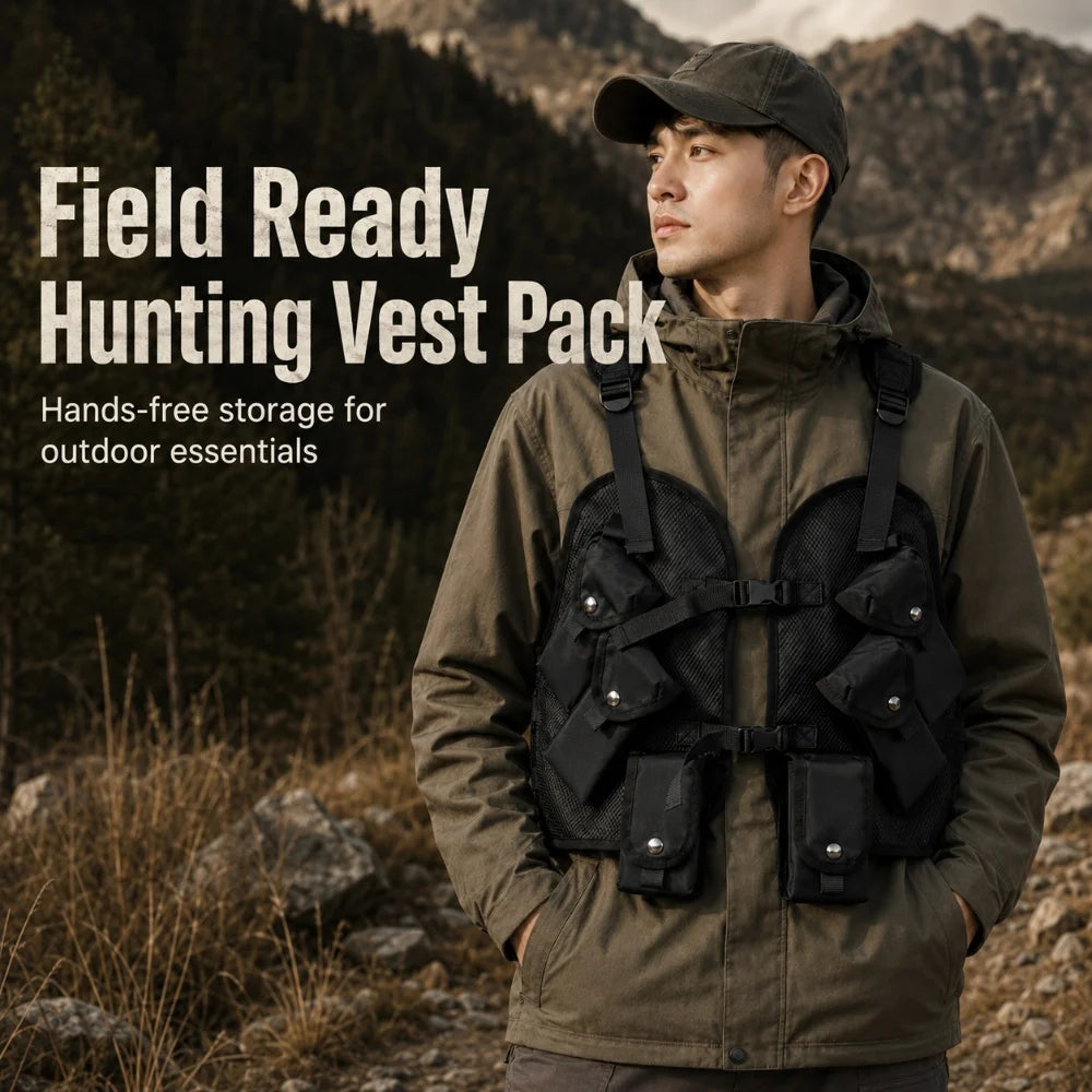 Tactical Hunting Vest Pack Multi-Pocket Outdoor Gear Storage Adjustable Nylon Mesh Chest Vest for Hunting Hiking Fishing