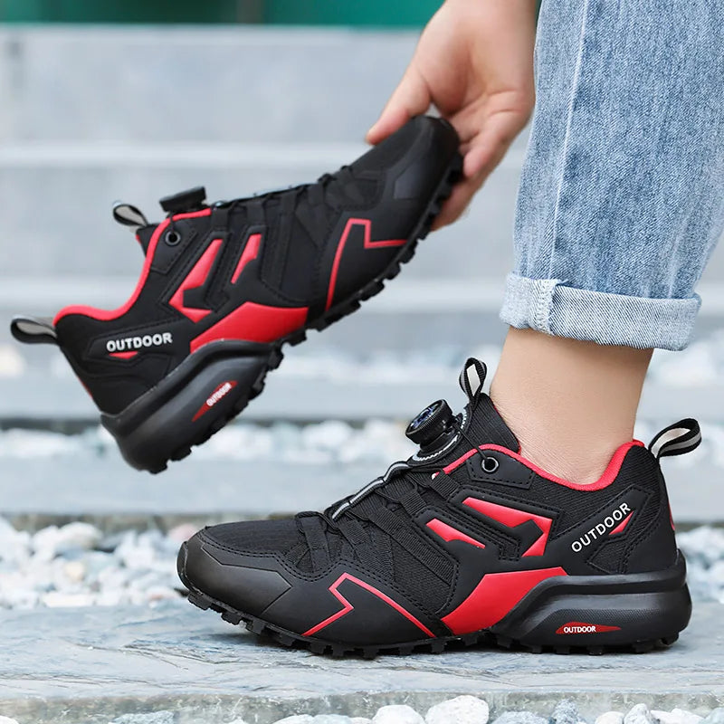 Durable Leather Hiking Shoes Men Lace Up Outdoor Trekking Sneakers Climbing Hunting Tactical Sports Shoes