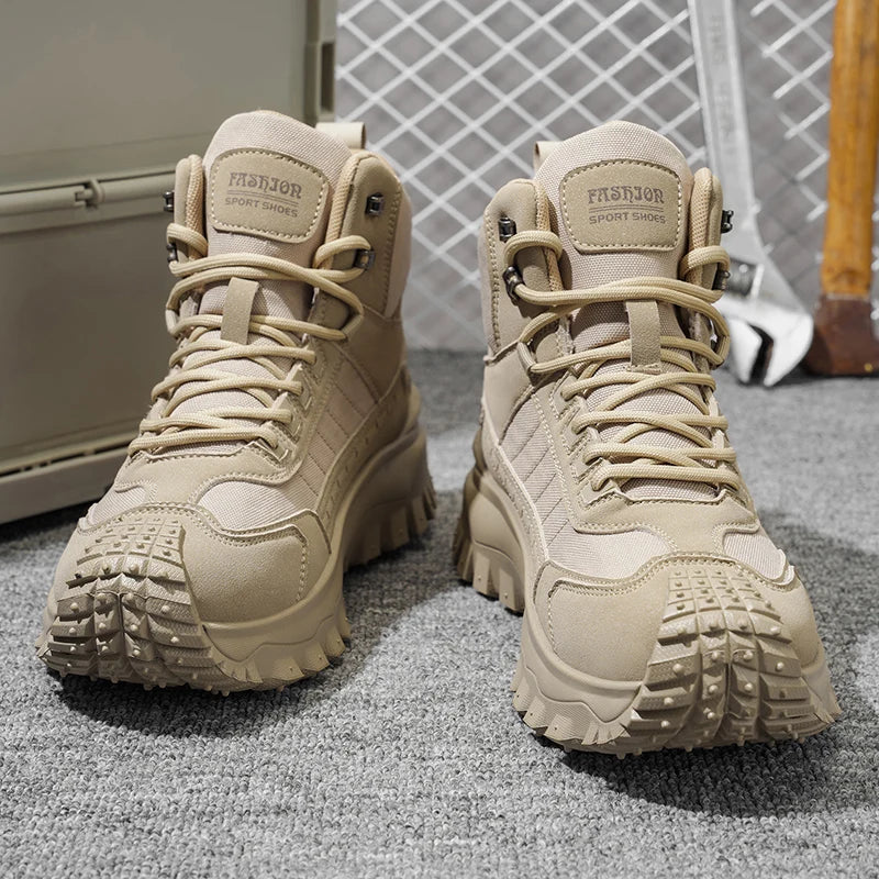 Men's Thick-Soled High-Top Boots, Non-Slip and Wear-Resistant, Suitable for Outdoor Hiking and Everyday Casual Wear