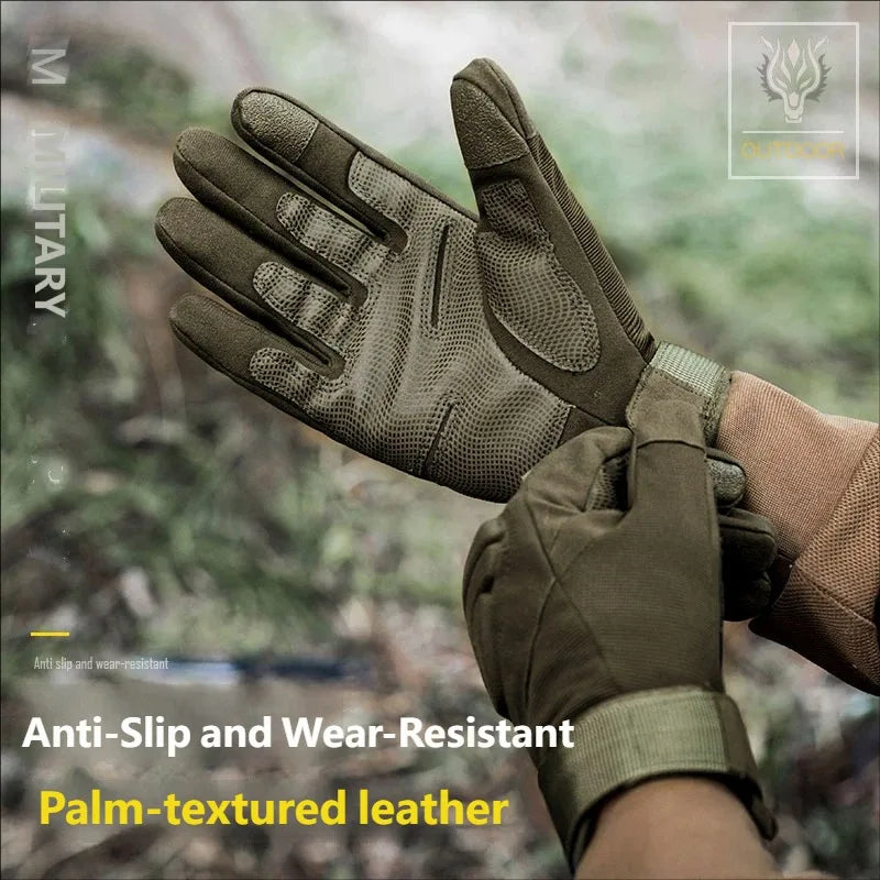 CHRLCK Men Non-Slip Cycling Tactics Gloves Wear-resistant Full Finger Hiking Gloves Anti-Scratch Touchscreen Motorcycle Gloves