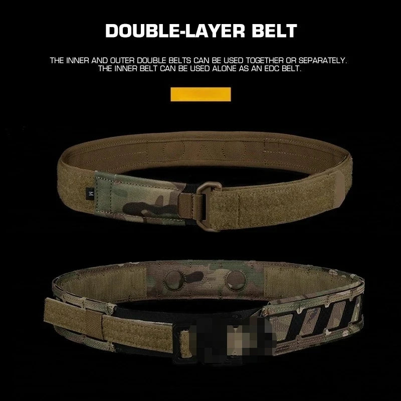 Tactical Battle Belt Modular Webbing Inner Outer Double Layer Waist Belt Magnetic Clasp Outdoor Hunting Training Gear