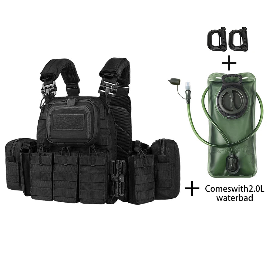 Breathable camouflage vest with quick release buckle design, adjustable vest with 2L water bag, outdoor adventure equipment
