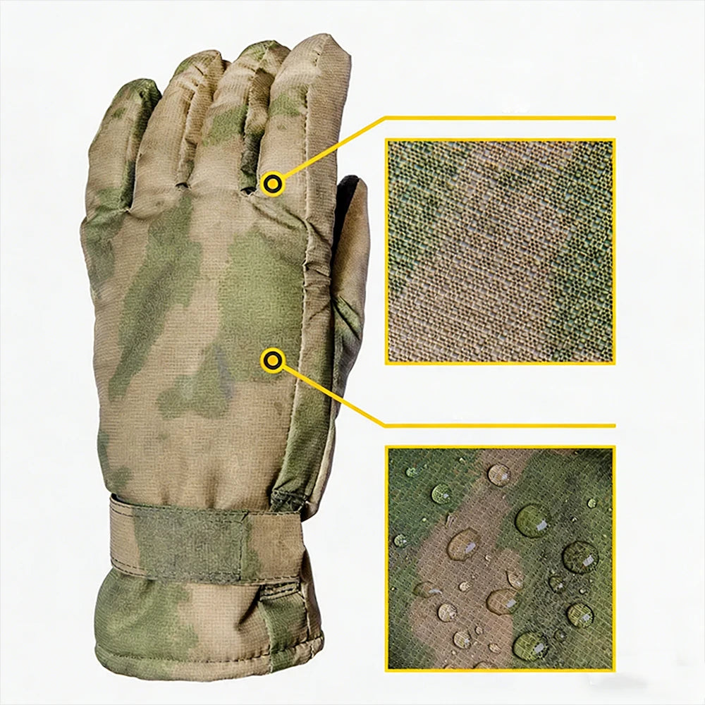 Russian Ruins Camouflage Tactical Gloves Airsoft Winter Thickened Five Finger Cold Gloves for Paintball Hunting Hiking Camping