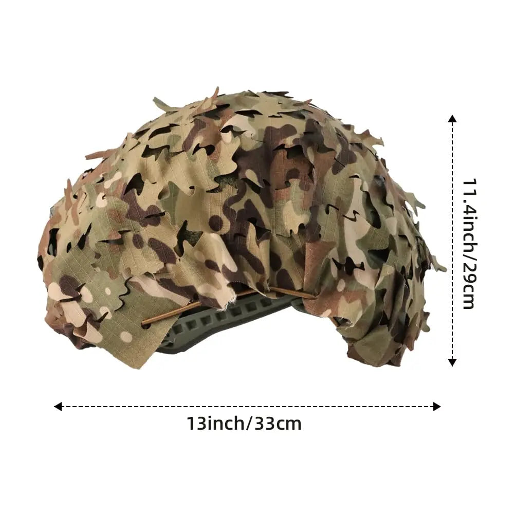 Tactical 3D Laser Cut Leaf Shape Helmet Cover Airsoft FAST Helmet Camouflage Drawstring Cloth Cover Outdoor Hunting Accessories