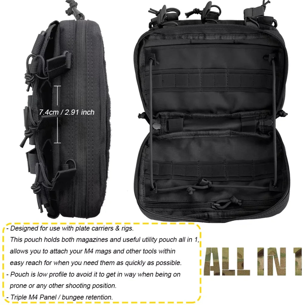 Triple Mag Admin Pouch Tactical Magazine Pouch Molle Utility EDC Organizer Detachable Inner Pocket Mag Holder for M4 M16 5.56mm