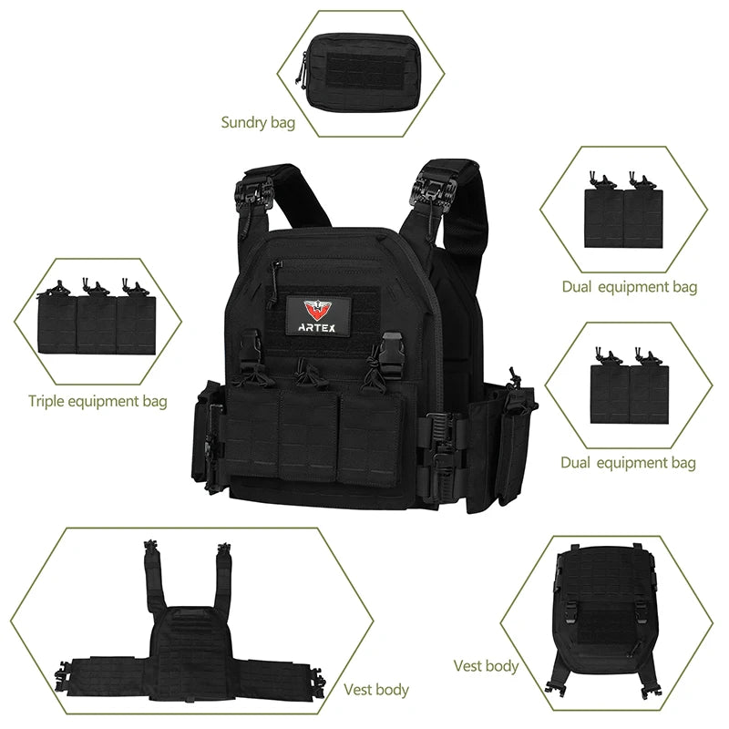 ARTEX Tactical Outdoor Vest Quick Release Adjustable Hunting Vest with PALS Molle System