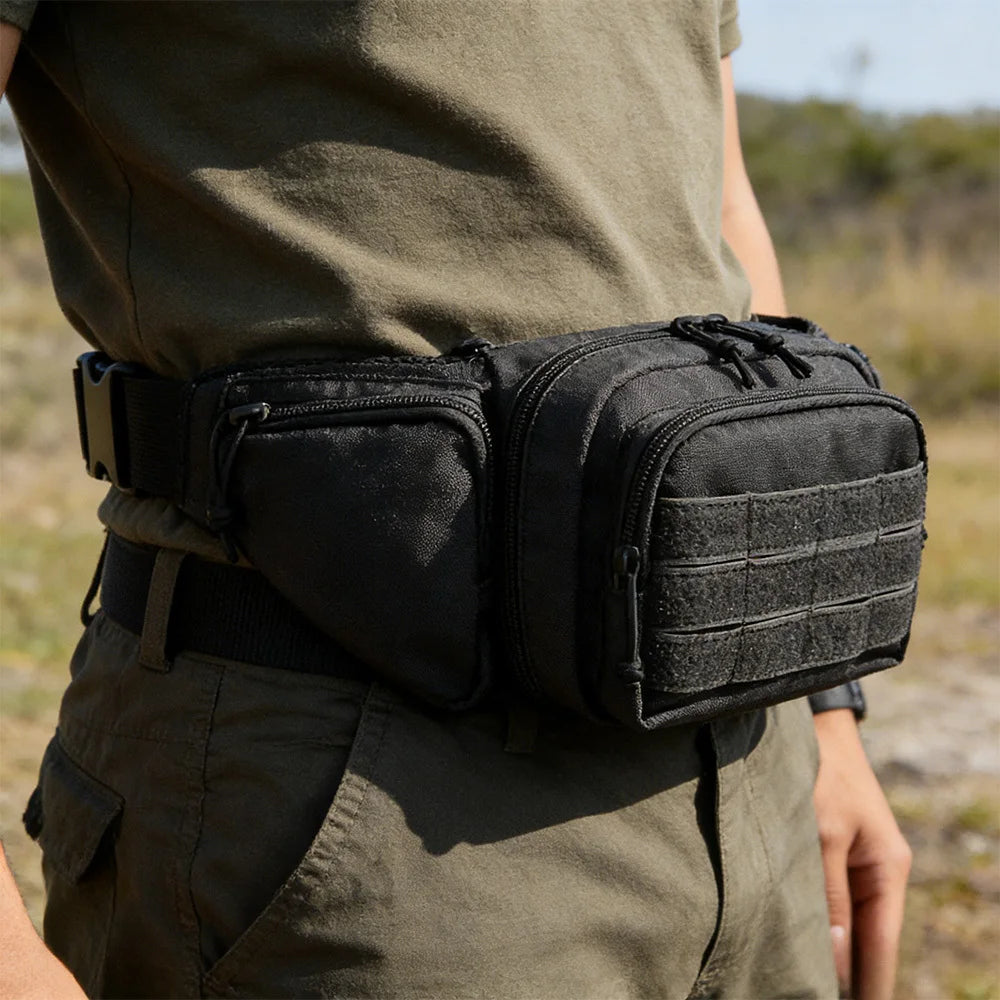 Tactics Outdoor Sports Multi-function Waist Bag with Badge and Buckle, Nylon Hiking Bike Fishing Phone Waist Bag, Men's Shoulder Bag