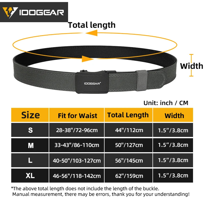 IDOGEAR Tactical 1.5” Belt 1000D Nylon with Slide Buckle for Men No Holes Adjustable Trim to Fit 3449