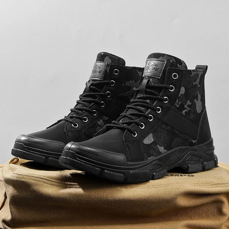 Men's Camouflage Combat Boots High Top Non-slip Work Boots Outdoor Hiking Shoes Tactical Desert Boots