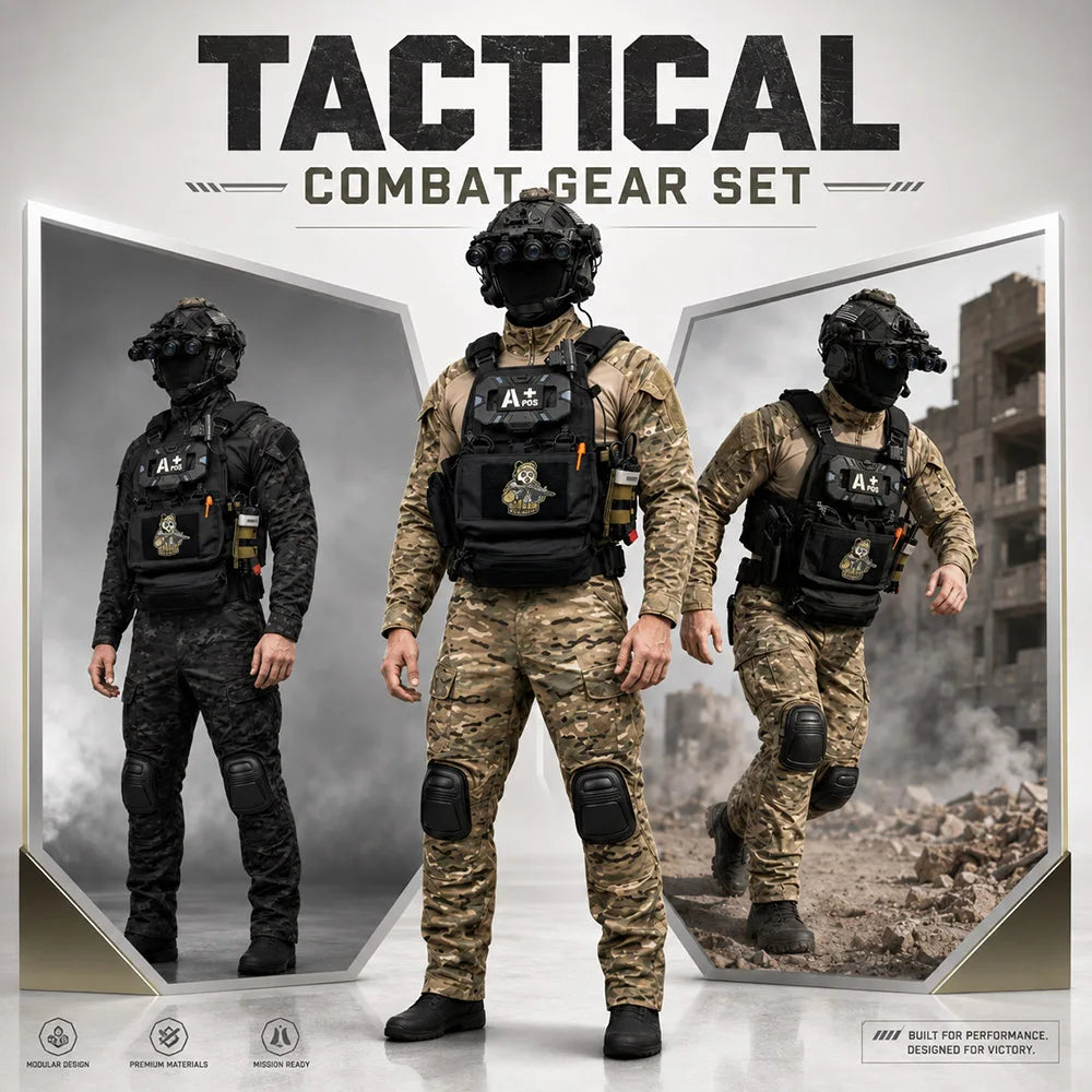 Men's Full Airsoft Combat Gear Set Combat Vest Set with PJ FAST Helmet for CS Wargame Paintball Cosplay Role Play Training
