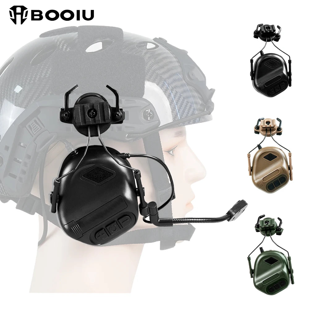 BOOIU Helmet Mounted Bluetooth Tactical Headset ABS Noise Reduction Earphone for Outdoor Sports Adventure Movie Prop