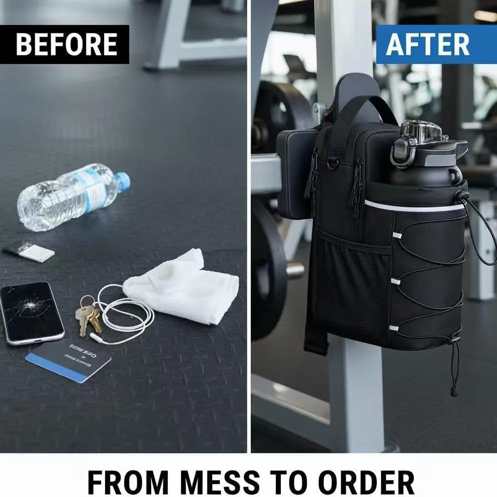 Magnetic Gym Water Bottle Bag with Reflective Strip With Phone Pocket Portable Gym Water Bottle Pouch Gym Accessories Organizer