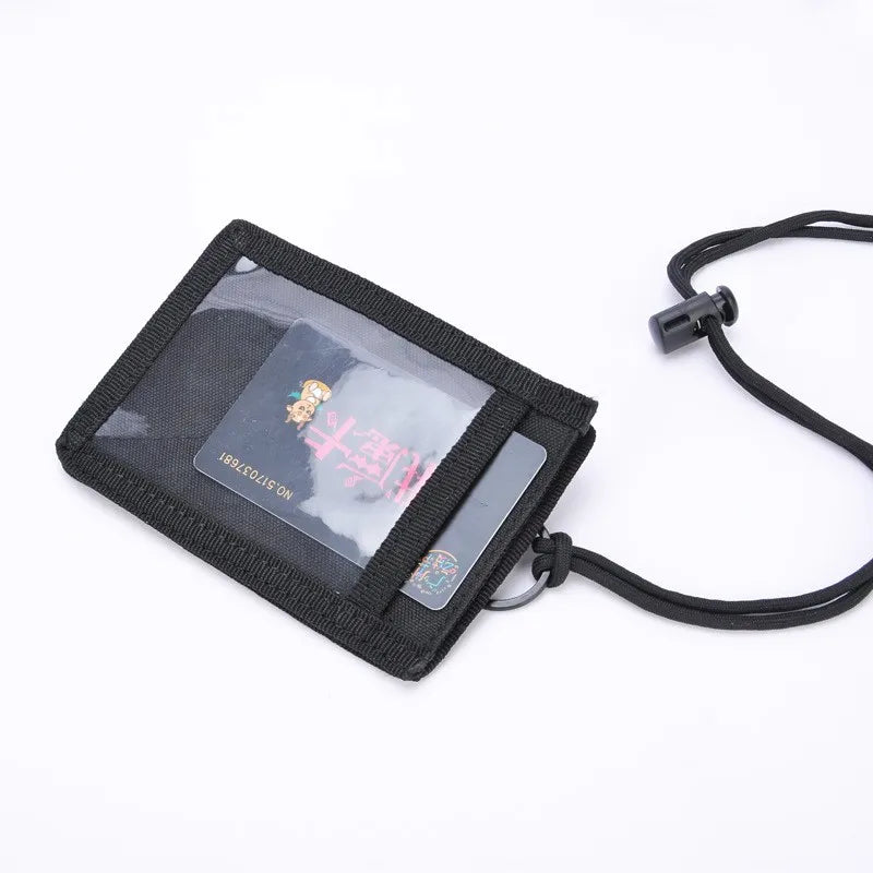 Tactical ID Card Holder Hook Loop Patch Tour Guide Badge Holders Outdoor Travel Pouch Pen Purse and Nylon Lanyard