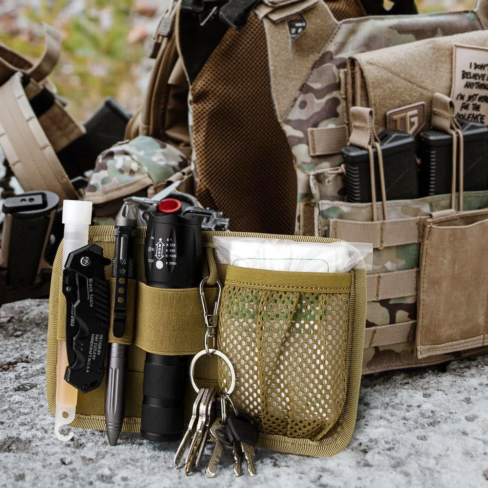 Tactical EDC Mesh Storage Pouch Hook Fasteners Modular Panel Organizer Adhesive Backboard Backpack Vest Expansion Accessory Bag